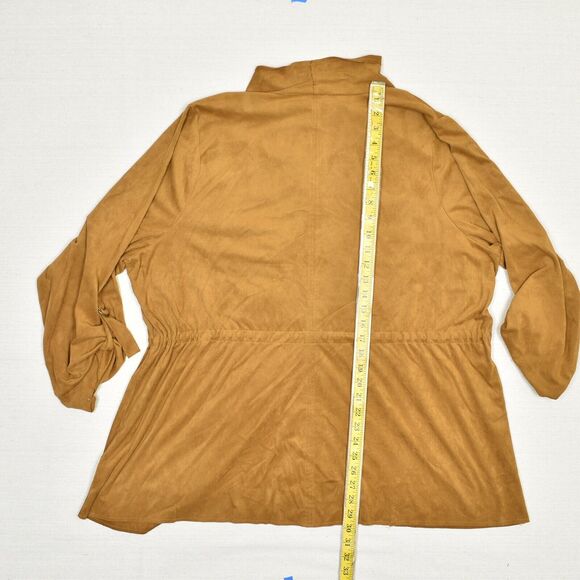 Torrid Women Open Cardigan Blazer Solid Polyester Brown Plus Size 4 Faux Suede - Picture 5 of 8